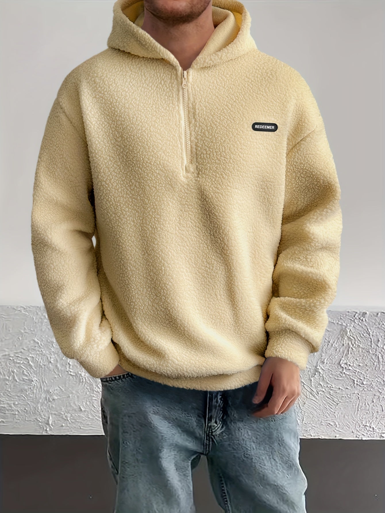 Men Sherpa Fleece Hoodie | Half Rits Casual Pullover