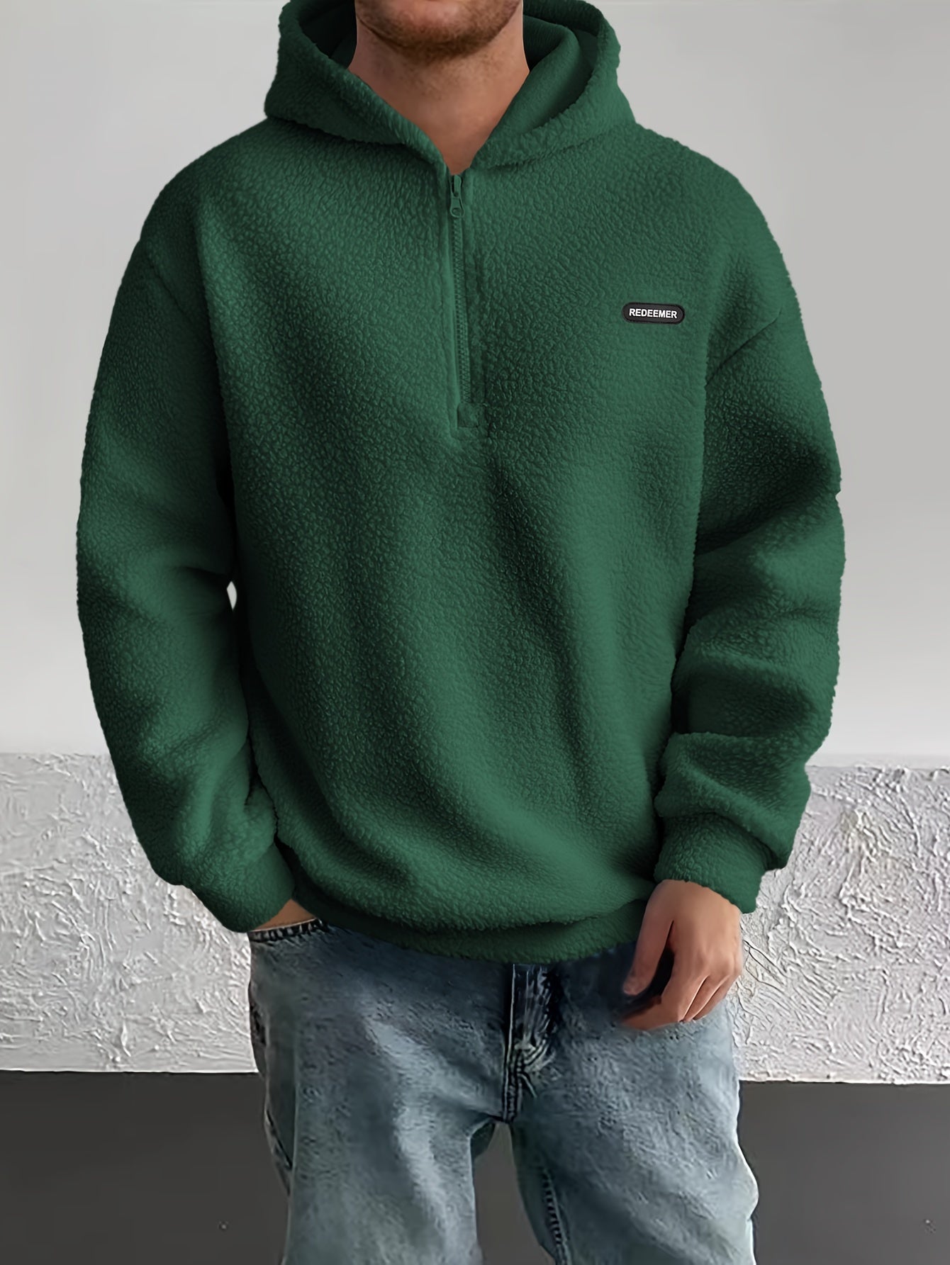 Men Sherpa Fleece Hoodie | Half Rits Casual Pullover