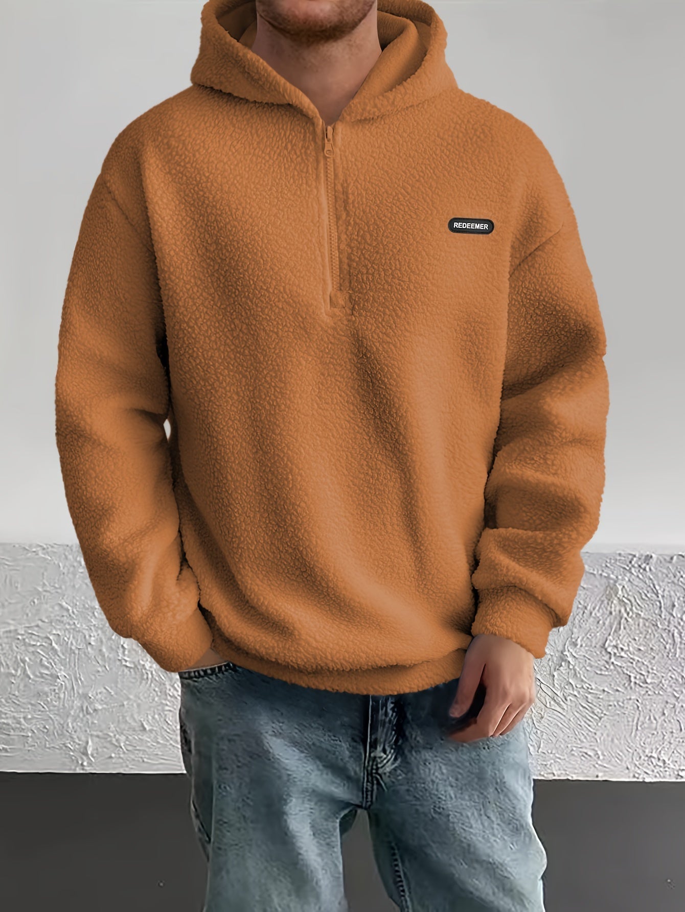 Men Sherpa Fleece Hoodie | Half Rits Casual Pullover