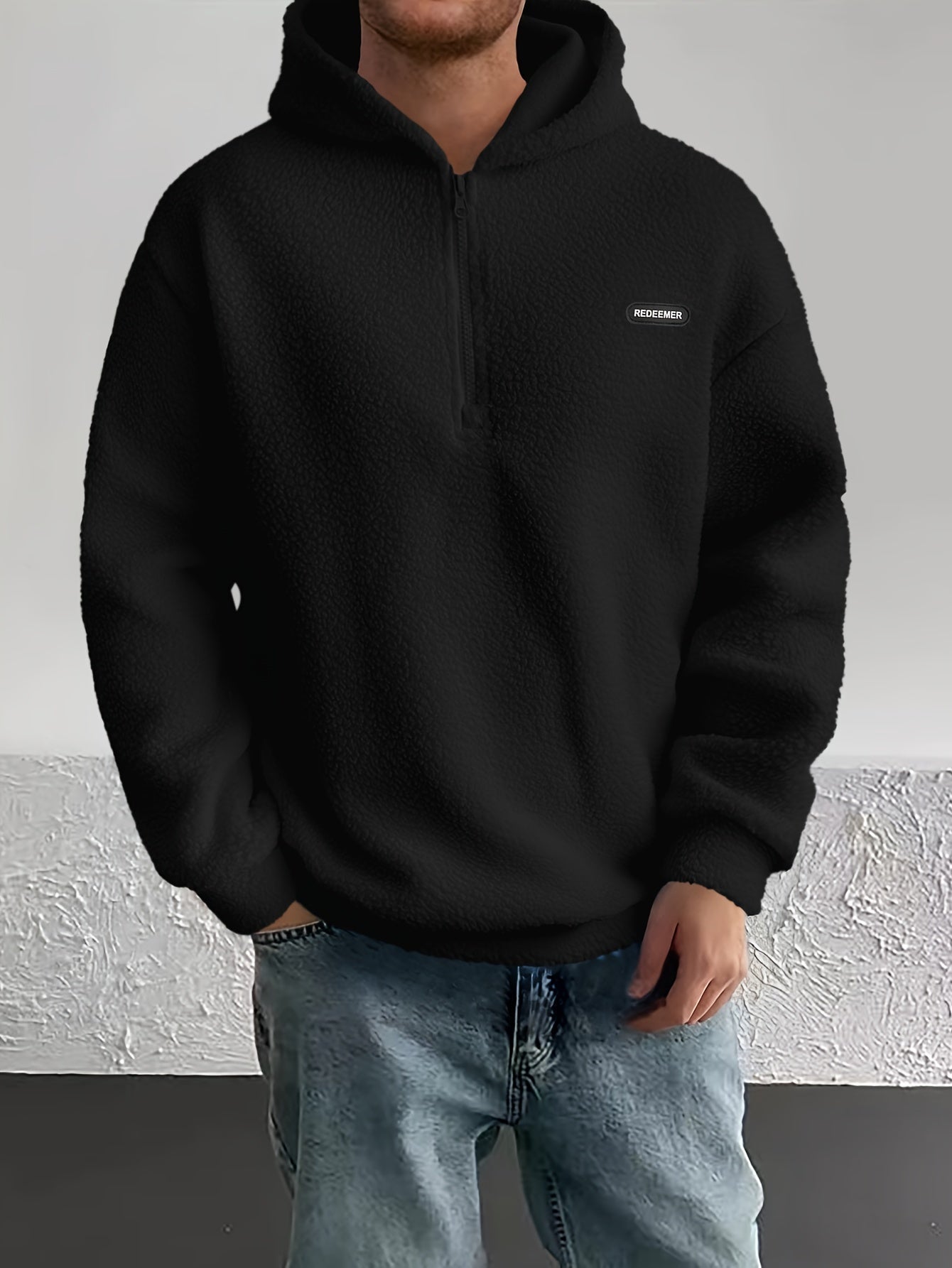 Men Sherpa Fleece Hoodie | Half Rits Casual Pullover