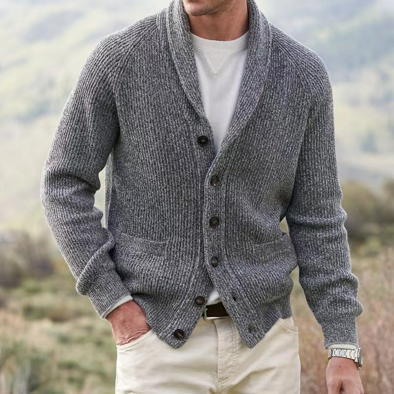 Men's cardigan with scarf collar Button closure, knitted, warm soft wool mix