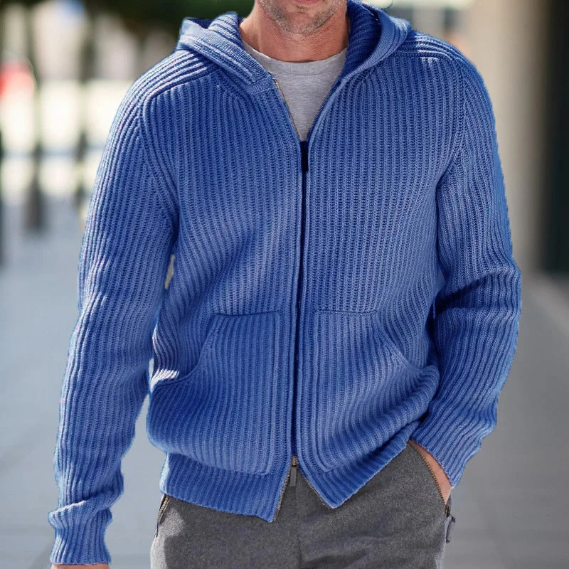 Men's full zipper knitted vest | Casual ribbed long sleeves sweater jacket