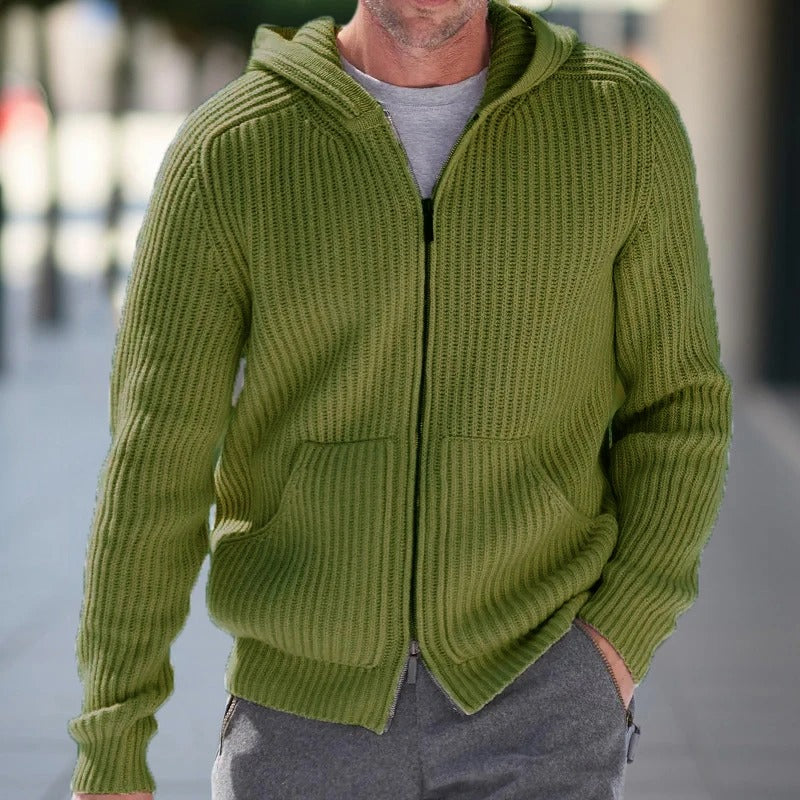 Men's full zipper knitted vest | Casual ribbed long sleeves sweater jacket
