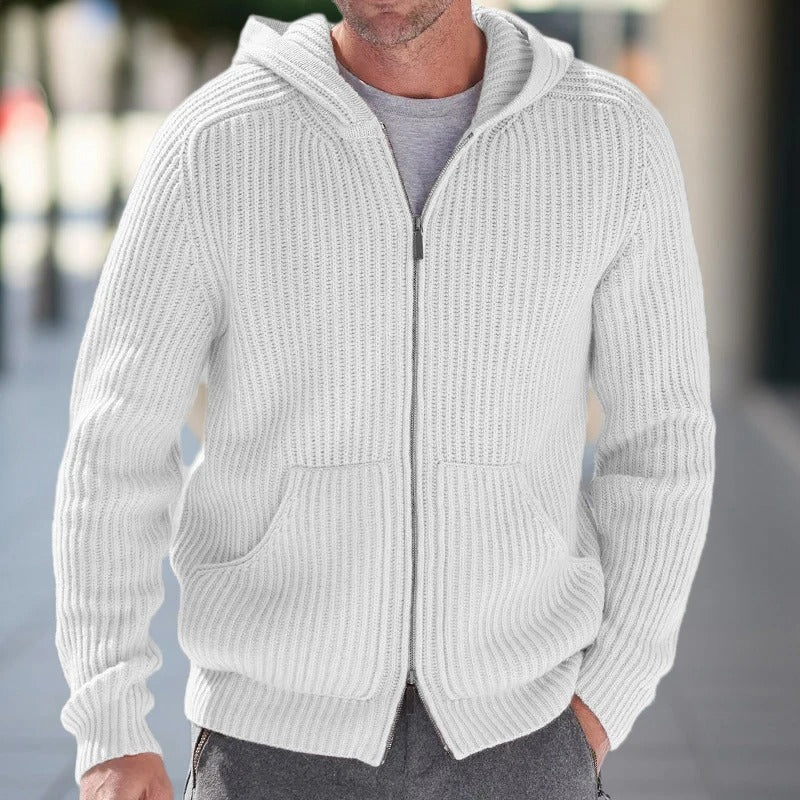 Men's full zipper knitted vest | Casual ribbed long sleeves sweater jacket