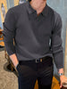 Men's black ribbed knitted polo sweater | Slim fit long sleeve pullover