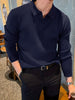 Men's black ribbed knitted polo sweater | Slim fit long sleeve pullover