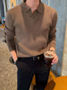 Men's black ribbed knitted polo sweater | Slim fit long sleeve pullover