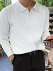 Men's black ribbed knitted polo sweater | Slim fit long sleeve pullover