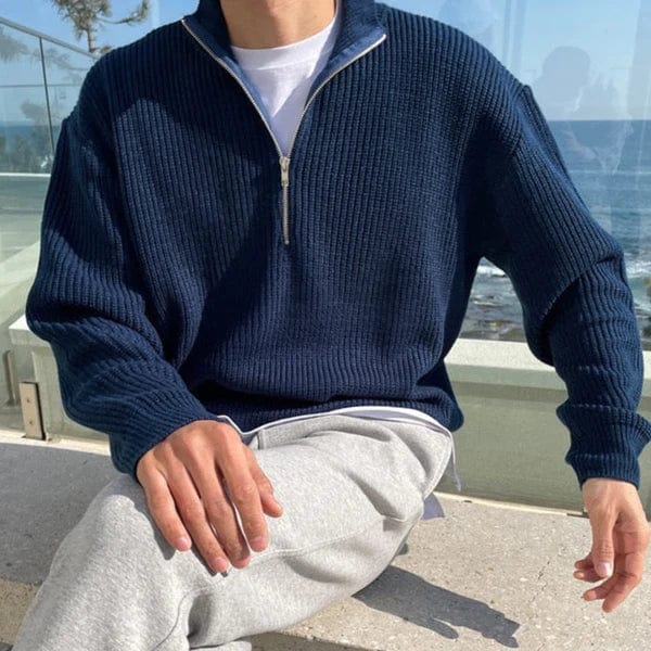 Herensweater with zipper and ribbed Breisel | Classic casual look