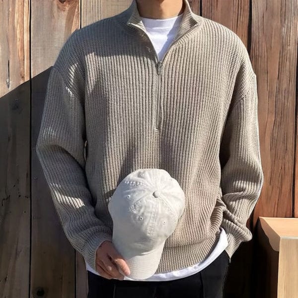 Herensweater with zipper and ribbed Breisel | Classic casual look