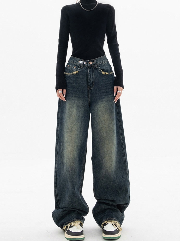 High -Waisted Jeans with wide legs - Vintage Wash Streetwear