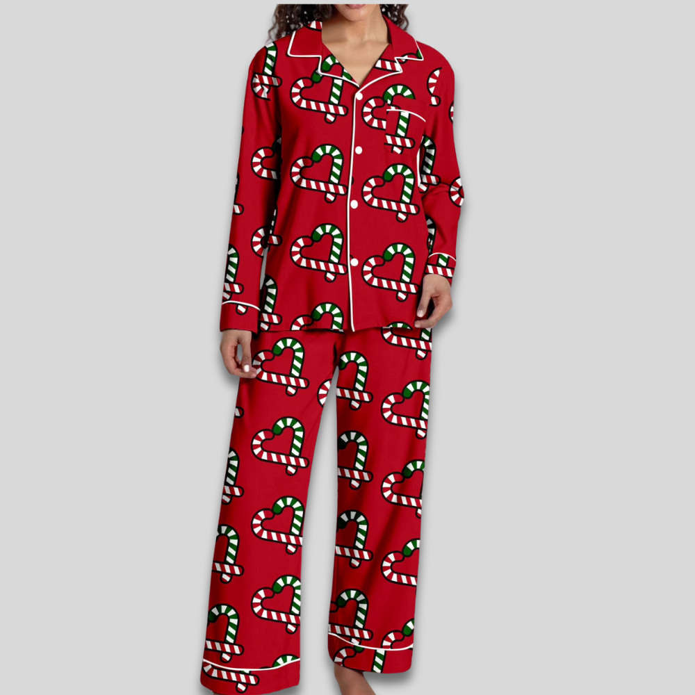 Women Cozy Soft Pajama Set - Christmas Button Down Two Piece