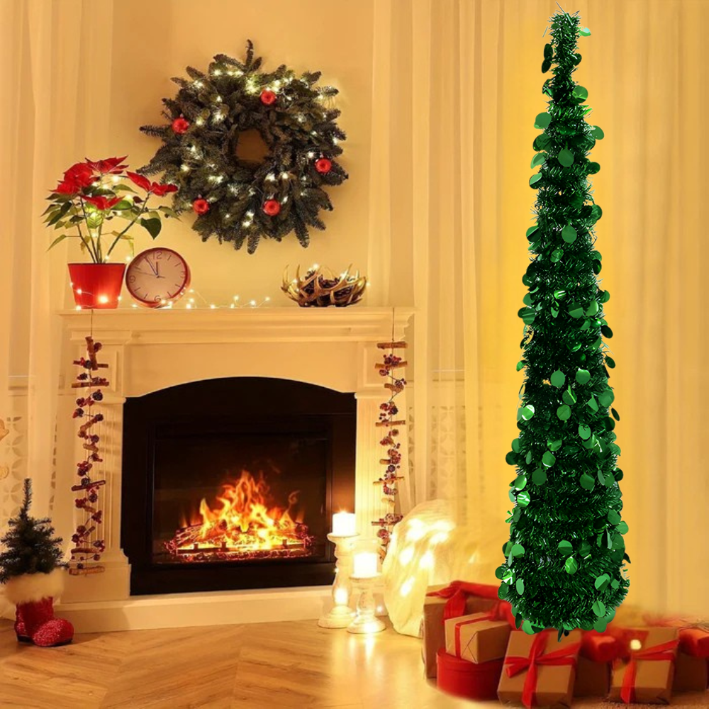 Pencil Christmas Tree Slim Prelit Golden Indoor Holiday Decor