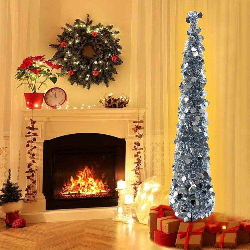 Pencil Christmas Tree Slim Prelit Golden Indoor Holiday Decor