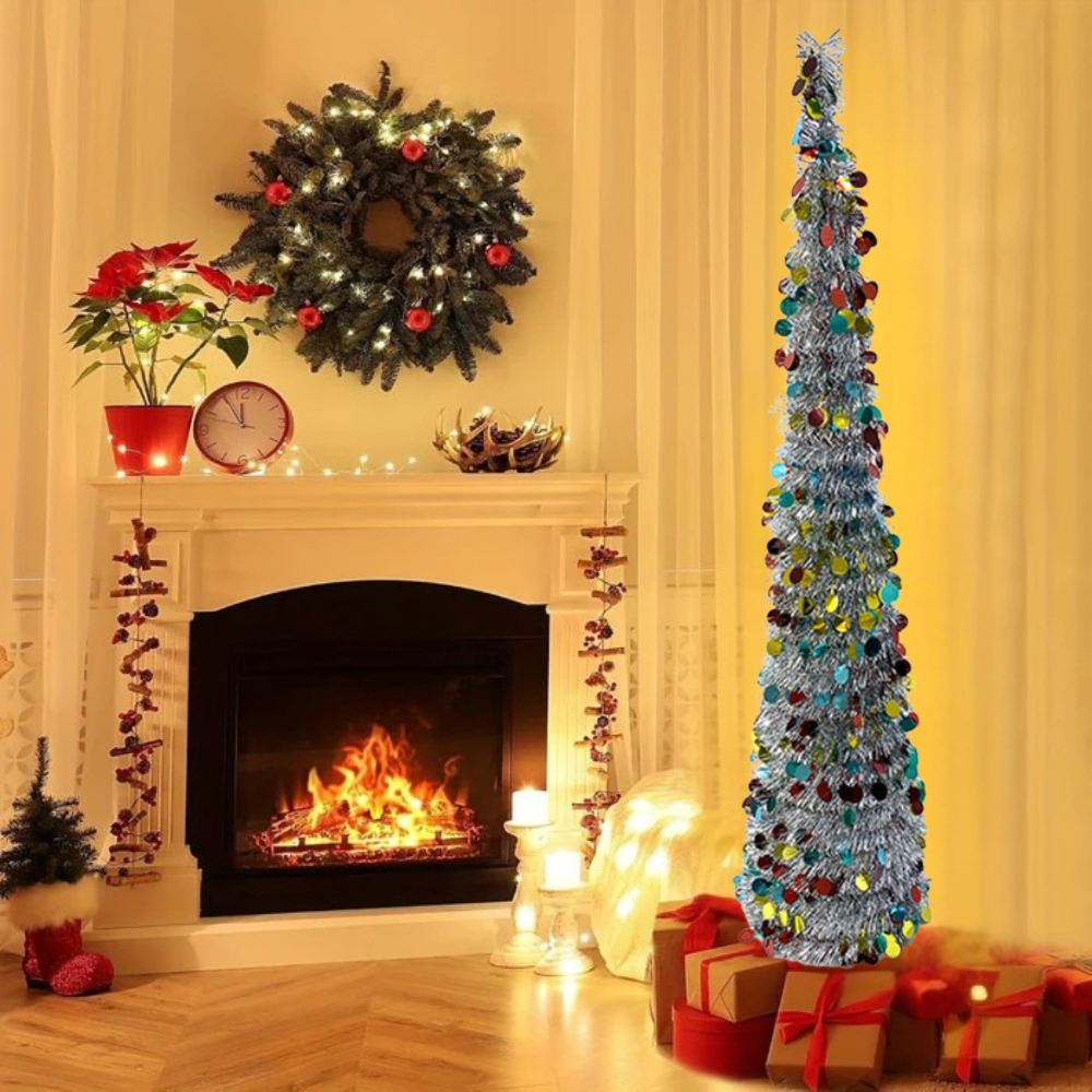 Pencil Christmas Tree Slim Prelit Golden Indoor Holiday Decor