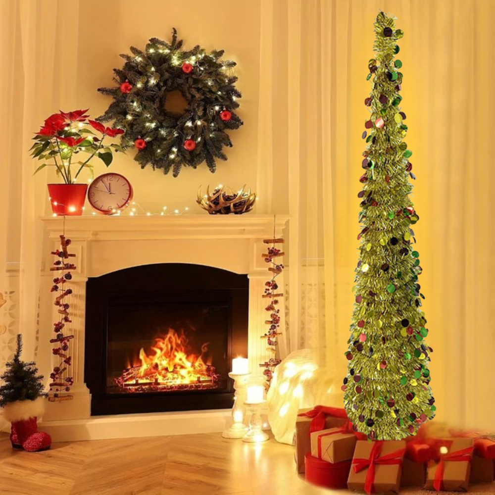 Pencil Christmas Tree Slim Prelit Golden Indoor Holiday Decor