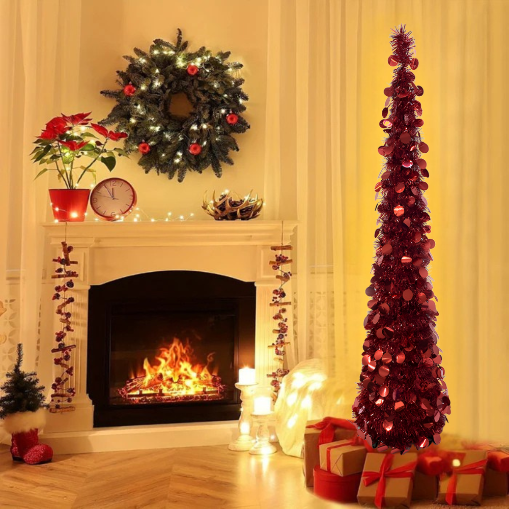 Pencil Christmas Tree Slim Prelit Golden Indoor Holiday Decor