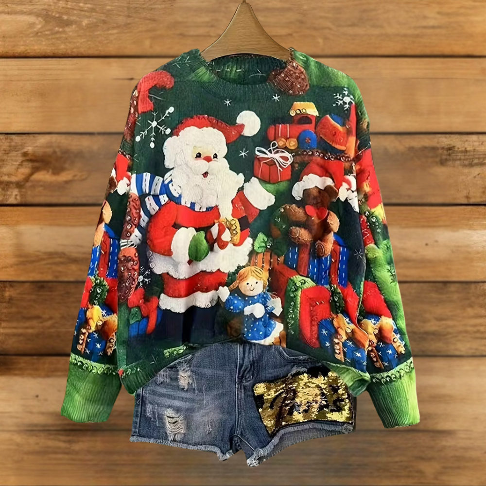 Women’s Ugly Christmas Sweater - Funny Cat Santa Sweatshirt