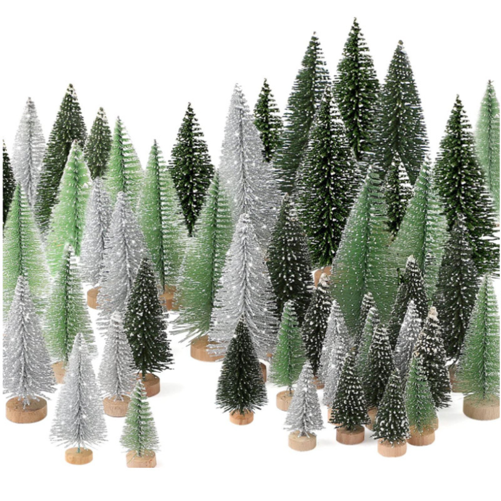 Mini Christmas Tree Snowy Bottle Brush Set Tabletop Holiday Scenes