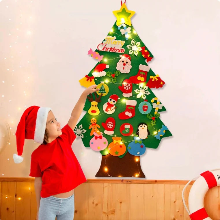 Christmas Wall Tree with Lights and Felt Ornaments