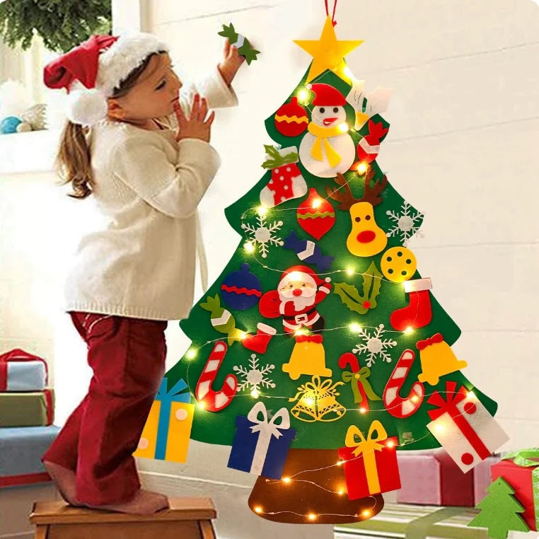 Christmas Wall Tree with Lights and Felt Ornaments