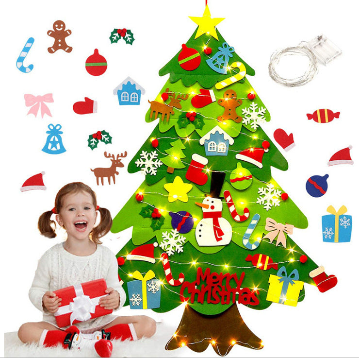 Christmas Wall Tree with Lights and Felt Ornaments