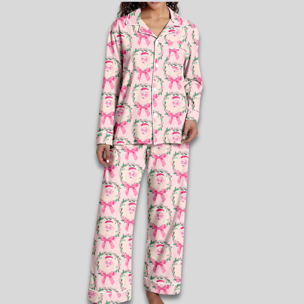 Women Cozy Soft Pajama Set - Christmas Button Down Two Piece