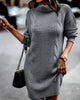 Cozy knitted dress with rolling collar - Stylish & warm for autumn and winter