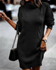 Cozy knitted dress with rolling collar - Stylish & warm for autumn and winter