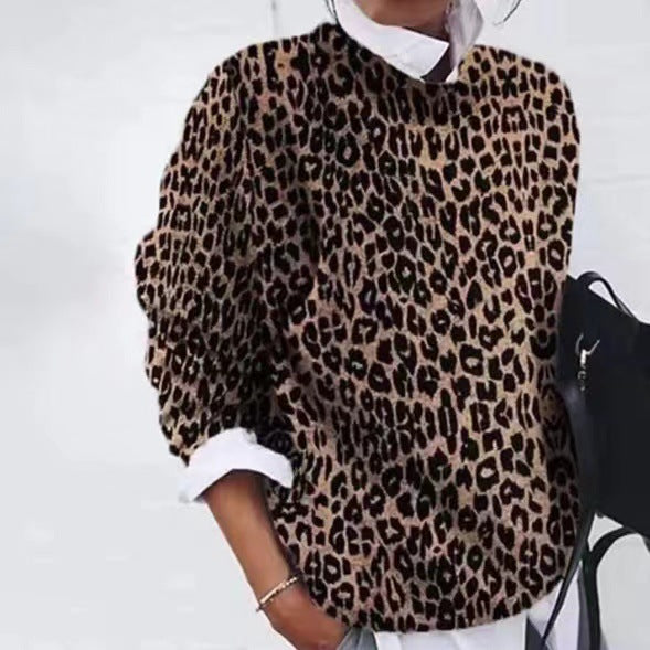 Leopard print knitted sweater for women | Casual and fashionable animal print sweater