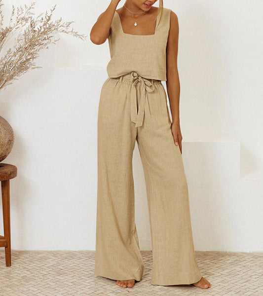 Minimalist top and wide pants set for comfortable style
