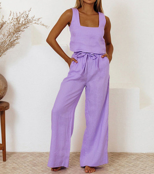 Minimalist top and wide pants set for comfortable style