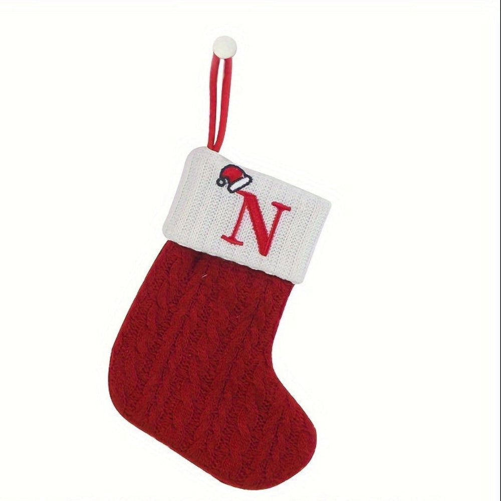 Christmas Stocking Knit Monogram Alphabet Decorative Holiday Sock