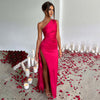 One-shoulder satin dress | Elegant evening dress with high split for special occasions