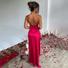 One-shoulder satin dress | Elegant evening dress with high split for special occasions
