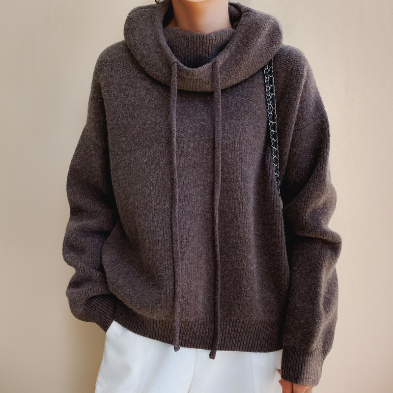 Oversized sweater with turtlenecks - comfortable sweater with adjustable cord