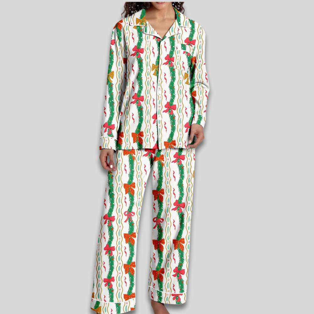 Women Cozy Soft Pajama Set - Christmas Button Down Two Piece