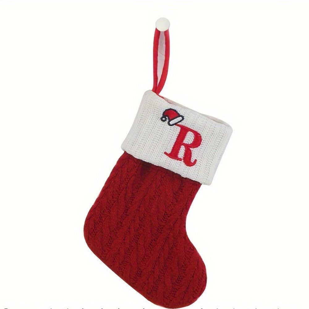 Christmas Stocking Knit Monogram Alphabet Decorative Holiday Sock