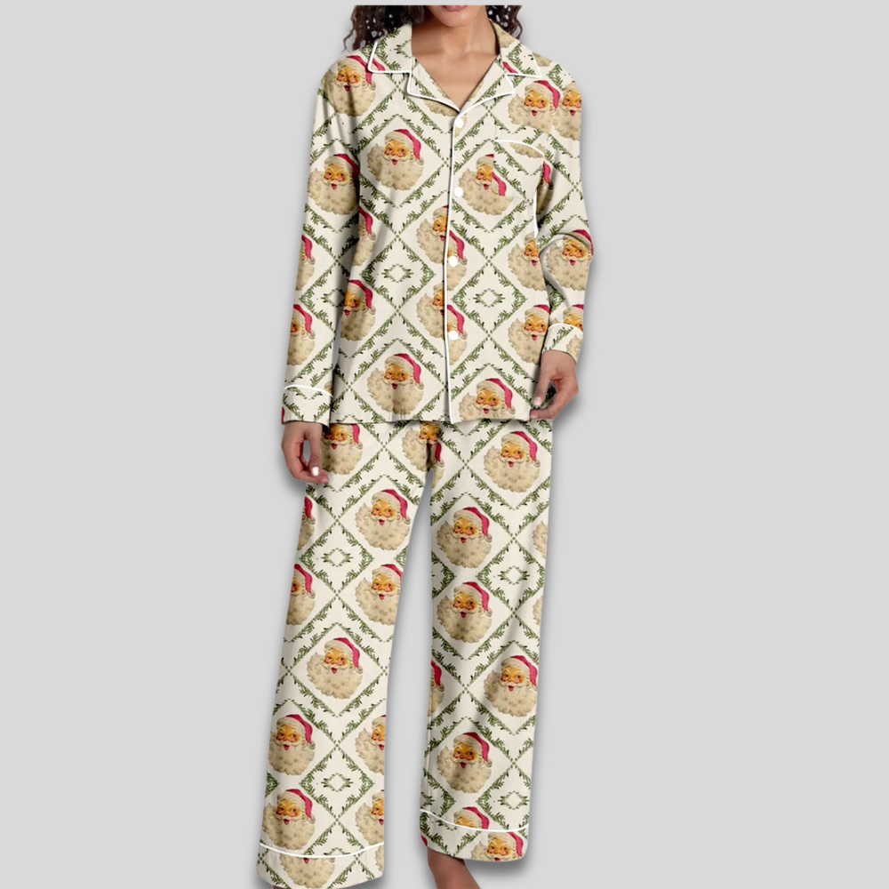 Women Cozy Soft Pajama Set - Christmas Button Down Two Piece