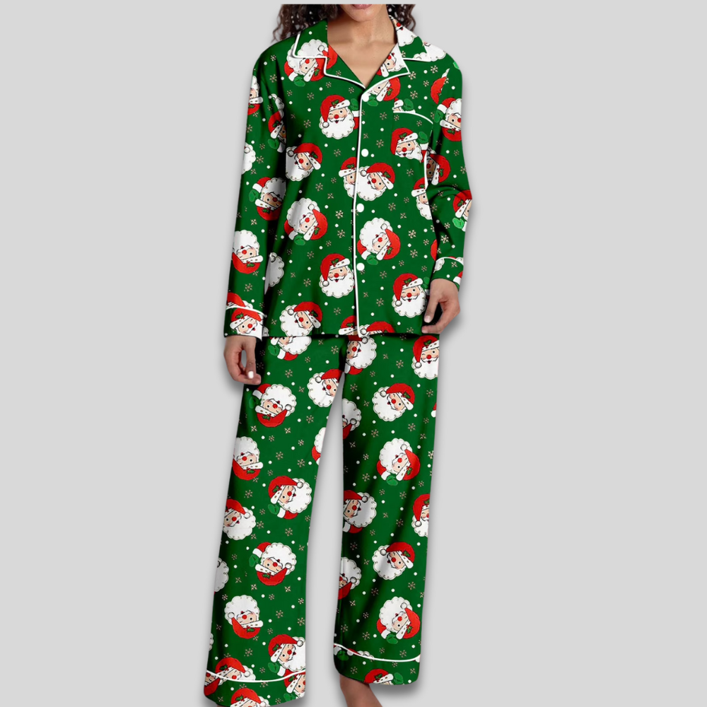 Women Cozy Soft Pajama Set - Christmas Button Down Two Piece
