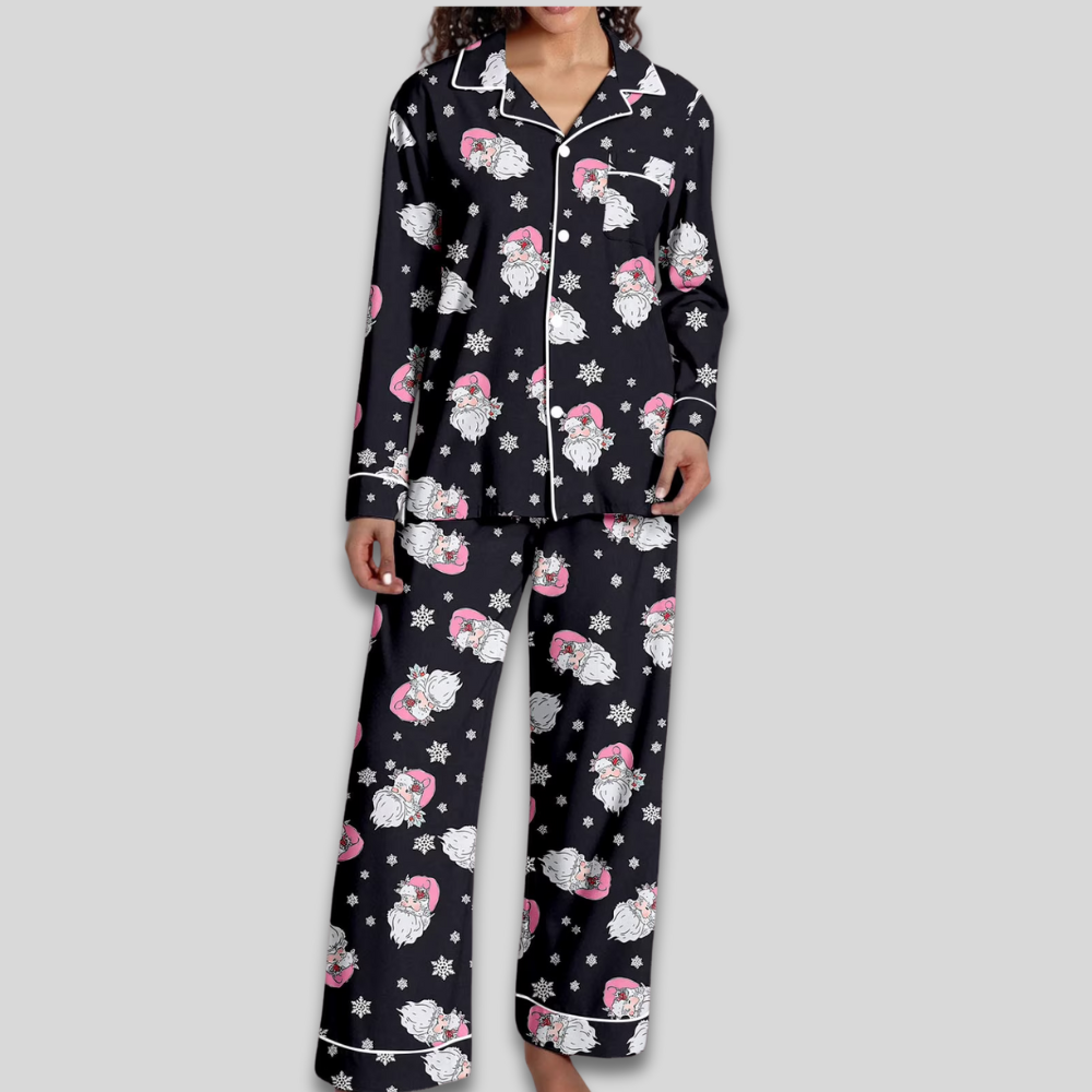 Women Cozy Soft Pajama Set - Christmas Button Down Two Piece