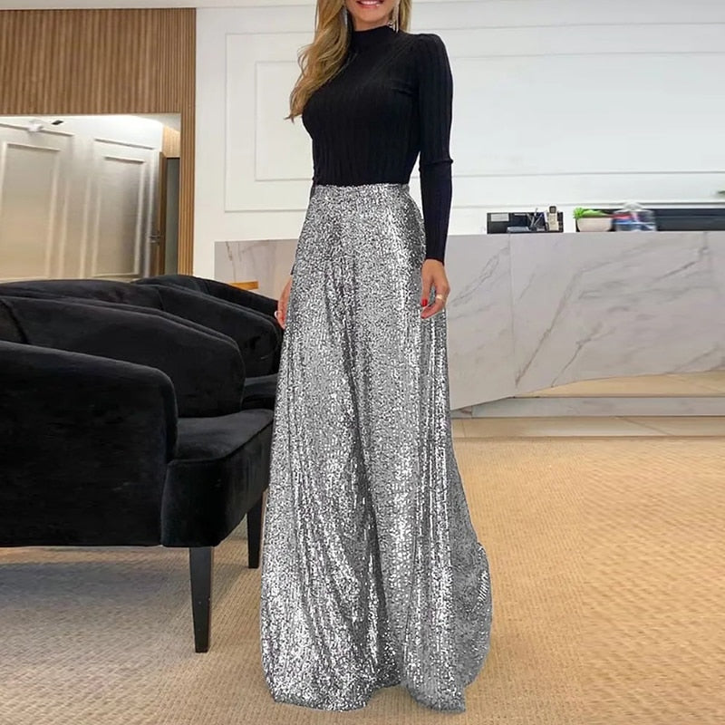 Wide sequins pants