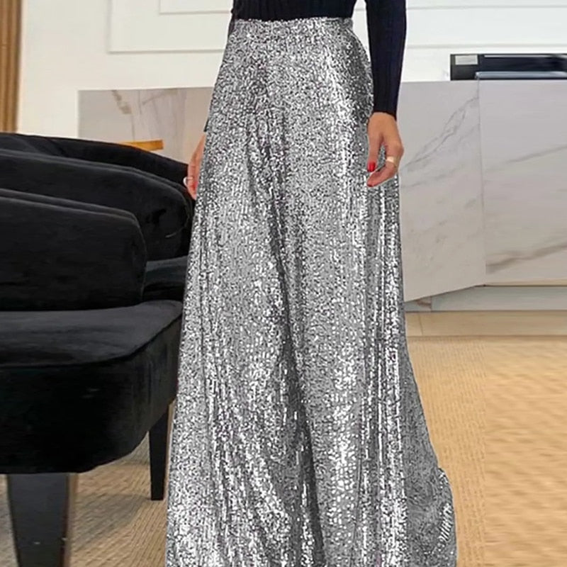 Wide sequins pants