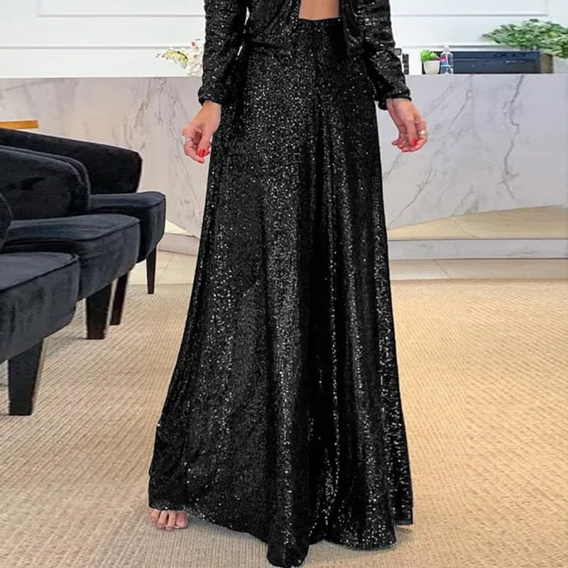 Wide sequins pants