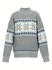 Winter knitted sweater with Norwegian snowflake pattern Warm high neck pullover