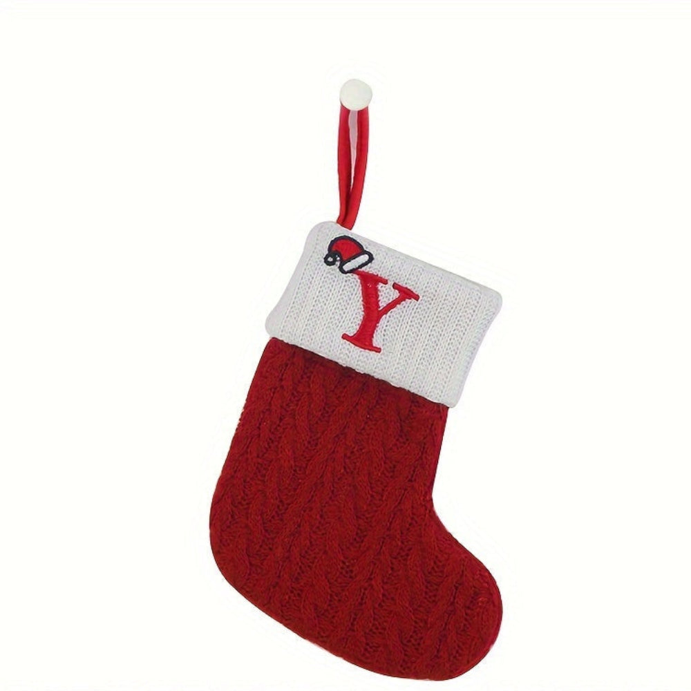 Christmas Stocking Knit Monogram Alphabet Decorative Holiday Sock
